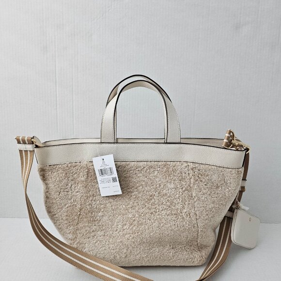 Women's Kate Spade Rosie Satchel Tote Faux Shearling Fur Bag Natural Color - Picture 14 of 14
